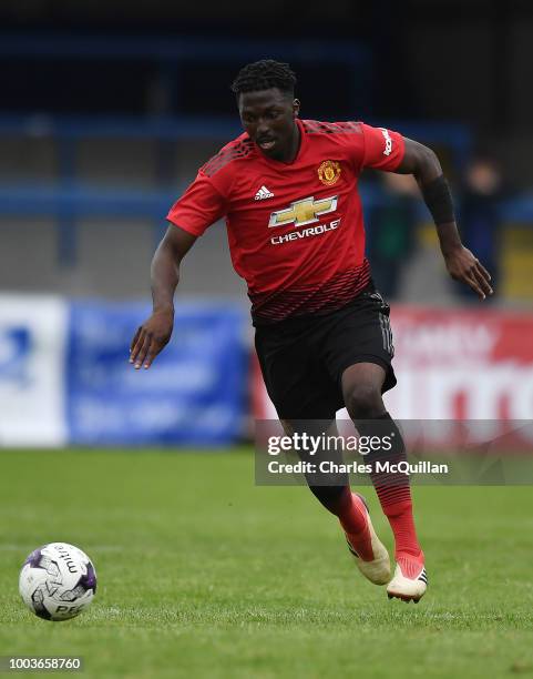 Aliou Traore of Manchester United during the U19 NI Super Cup gala match between Manchester United and Celtic at Coleraine Showgrounds on July 21,...