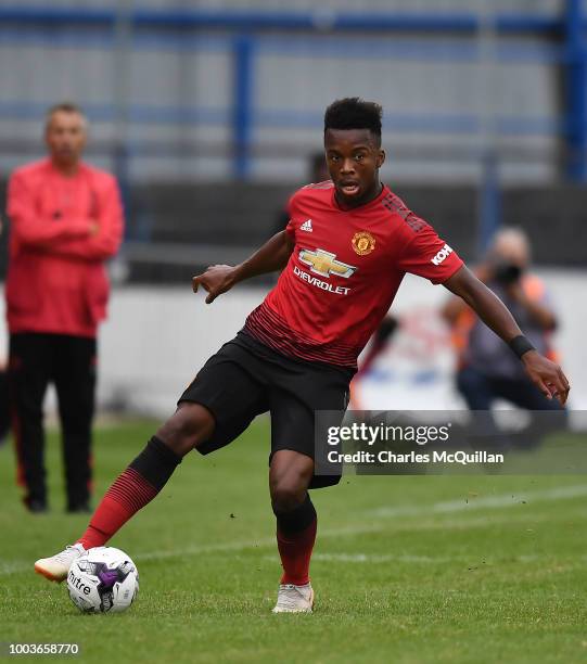Ethan Laird of Manchester United during the U19 NI Super Cup gala match at Coleraine Showgrounds on July 21, 2018 in Coleraine, Northern Ireland.