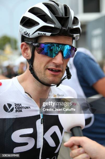 Wout Poels of the Netherlands and Team Sky answers to the media following stage 13th of Le Tour de France 2018 between Bourg d'Oisans and Valence on...