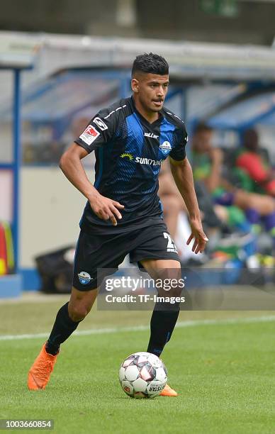 Mohamed Draeger of Paderborn controls the ball during the Friendly match between SC Paderborn 07 and AS Monaco at Benteler-Arena on July 21, 2018 in...