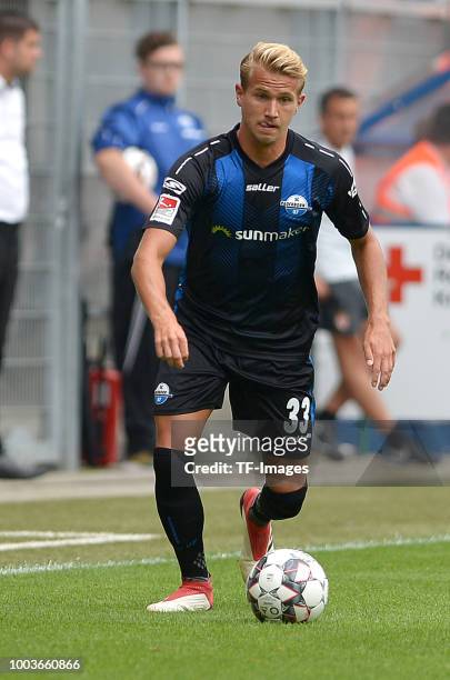 Lukas Boeder of Paderborn controls the ball during the Friendly match between SC Paderborn 07 and AS Monaco at Benteler-Arena on July 21, 2018 in...