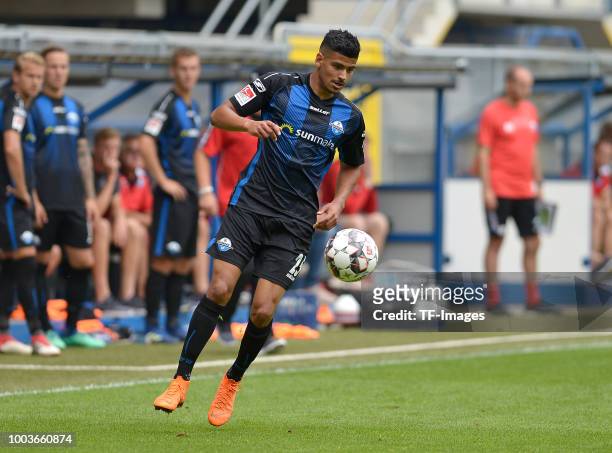 Mohamed Draeger of Paderborn controls the ball during the Friendly match between SC Paderborn 07 and AS Monaco at Benteler-Arena on July 21, 2018 in...