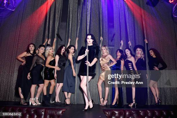 Molly D'amour and Luxe Obscura performers pose onstage during Private VIP Premier of Luxe Obscura at The Sayers Club on July 21, 2018 in Hollywood,...