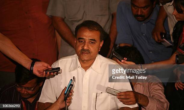Civil Aviation Minister Praful Patel addresses the media after the Air India Express Crash in Mangalore outside the residence of the Indian Prime...