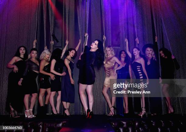 Molly D'amour and Luxe Obscura performers pose onstage during Private VIP Premier of Luxe Obscura at The Sayers Club on July 21, 2018 in Hollywood,...