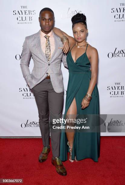 Uche Uba and Megan Gage attend Private VIP Premier of Luxe Obscura at The Sayers Club on July 21, 2018 in Hollywood, California.