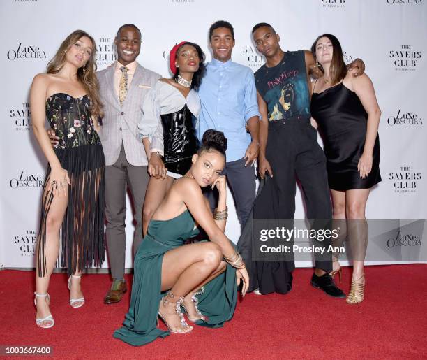 Emma Zander, Uche Uba, Gleveen McBeth, Megan Gage, Donny Payne, Rob Franklin and Penelope Amoroso attend Private VIP Premier of Luxe Obscura at The...