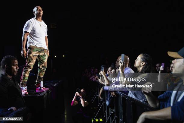 Rapper Ja Rule performs on stage during the All Star Throwback Jam hosted by HOT 103.7 at ShoWare Center on July 21, 2018 in Kent, Washington.