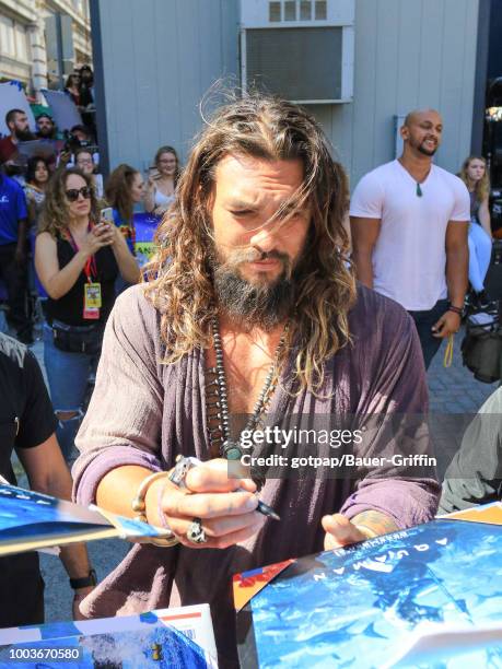 Jason Momoa is seen attending DC Entertainment's Warner Bros. Pictures 'Aquaman' Autograph Signing during Comic-Con International 2018 at San Diego...