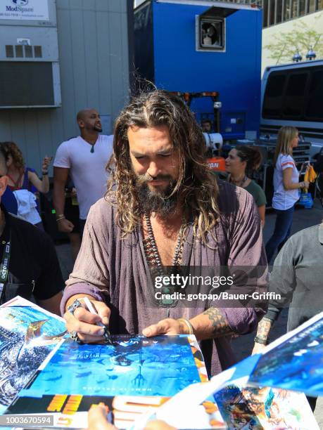 Jason Momoa is seen attending DC Entertainment's Warner Bros. Pictures 'Aquaman' Autograph Signing during Comic-Con International 2018 at San Diego...