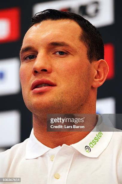 Albert Sosnowski of Poland smiles during a press conference at Stadtgarten Steele on May 24, 2010 in Essen, Germany. The WBC Heavyweight World...