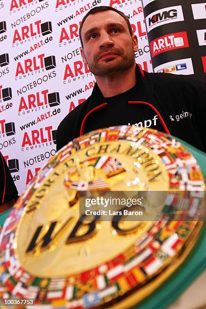 During a press conference at Stadtgarten Steele on May 24, 2010 in Essen, Germany. The WBC Heavyweight World Championship fight between Vitali...