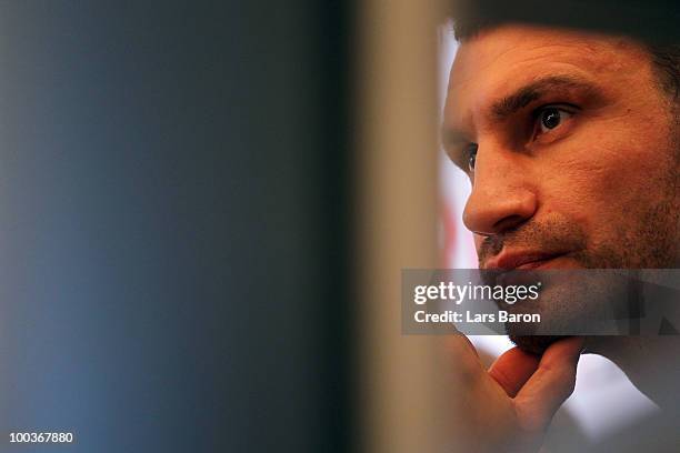 Vitali Klitschko of Ukraine looks on during a press conference at Stadtgarten Steele on May 24, 2010 in Essen, Germany. The WBC Heavyweight World...