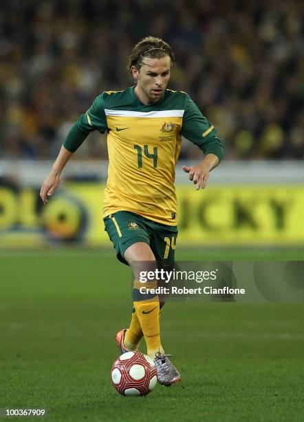 Brett Holman of Australia controls the ball during the 2010 FIFA World Cup Pre-Tournament match between the Australian Socceroos and the New Zealand...