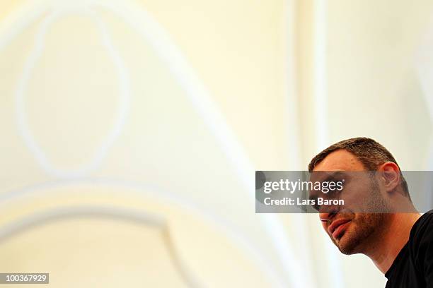 Vitali Klitschko of Ukraine looks on during a press conference at Stadtgarten Steele on May 24, 2010 in Essen, Germany. The WBC Heavyweight World...