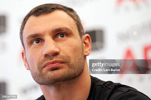 Vitali Klitschko of Ukraine looks on during a press conference at Stadtgarten Steele on May 24, 2010 in Essen, Germany. The WBC Heavyweight World...