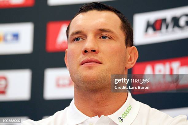 Albert Sosnowski of Poland speaks during a press conference at Stadtgarten Steele on May 24, 2010 in Essen, Germany. The WBC Heavyweight World...