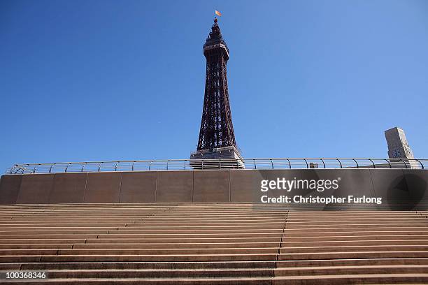 The iconic Blackpool Tower stands in the sunshine after it was announced that a refuribishment grant is to be axed by the government on May 24, 2010...