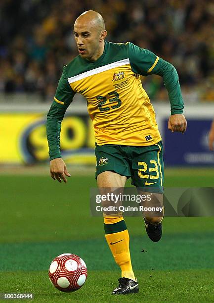 Mark Bresciano of Australia passes the ball during the 2010 FIFA World Cup Pre-Tournament match between the Australian Socceroos and the New Zealand...