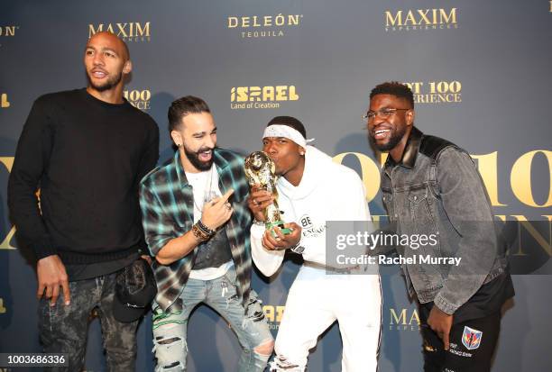 Steven Nzonzi, Adil Rami, Paul Pogba and Samuel Umtiti attend The 2018 Maxim Hot 100 Party at Hollywood Palladium on July 21, 2018 in Los Angeles,...