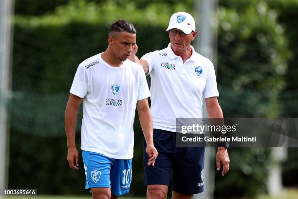 Ismael Bennacer and Aurelio Andreazzoli manager of Empoli FC of Empoli FC in action during the Pre-Season Friendly match between Pro Vercelli and...