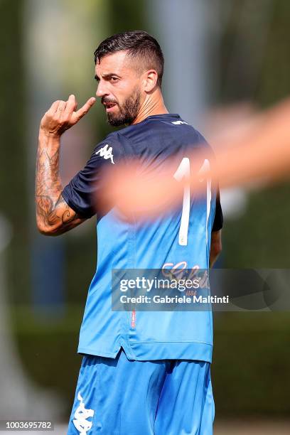 Francesco Caputo of Empoli FC in action during the Pre-Season Friendly match between Pro Vercelli and Empoli FC on July 21, 2018 in Florence, Italy.