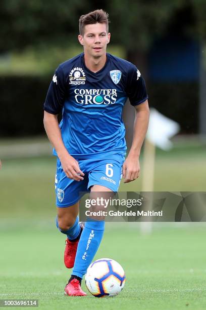 Miha Zajc of Empoli FC in action during the Pre-Season Friendly match between Pro Vercelli and Empoli FC on July 21, 2018 in Florence, Italy.