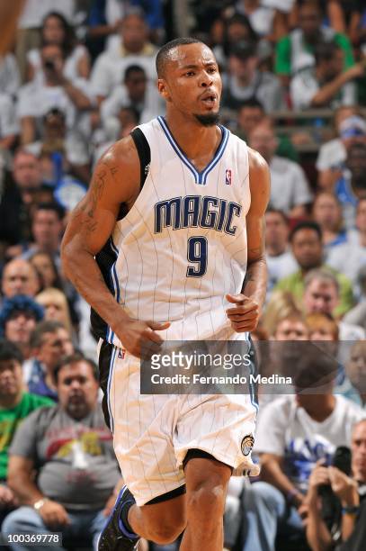 Rashard Lewis of the Orlando Magic runs up court in Game One of the Eastern Conference Finals against the Boston Celtics during the 2010 NBA Playoffs...