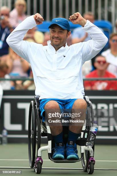 David Wagner of The USA celebrates after defeating Andy Lapthorne of Great Britain in the final of the men's quad on day six of The British Open...
