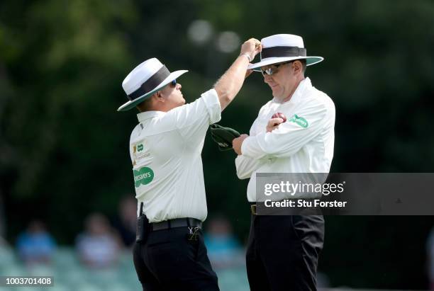 Umpires Paul Baldwin and Rob Bailey during Day One of the Specsavers County Championship: Division One match between Worcestershire and Somerset at...