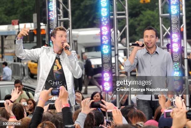 Nick Carter and Howie Dorough of the Backstreet Boys perform on CBS' The Early Show Summer Concert Series at the CBS Early Show Studio Plaza on May...