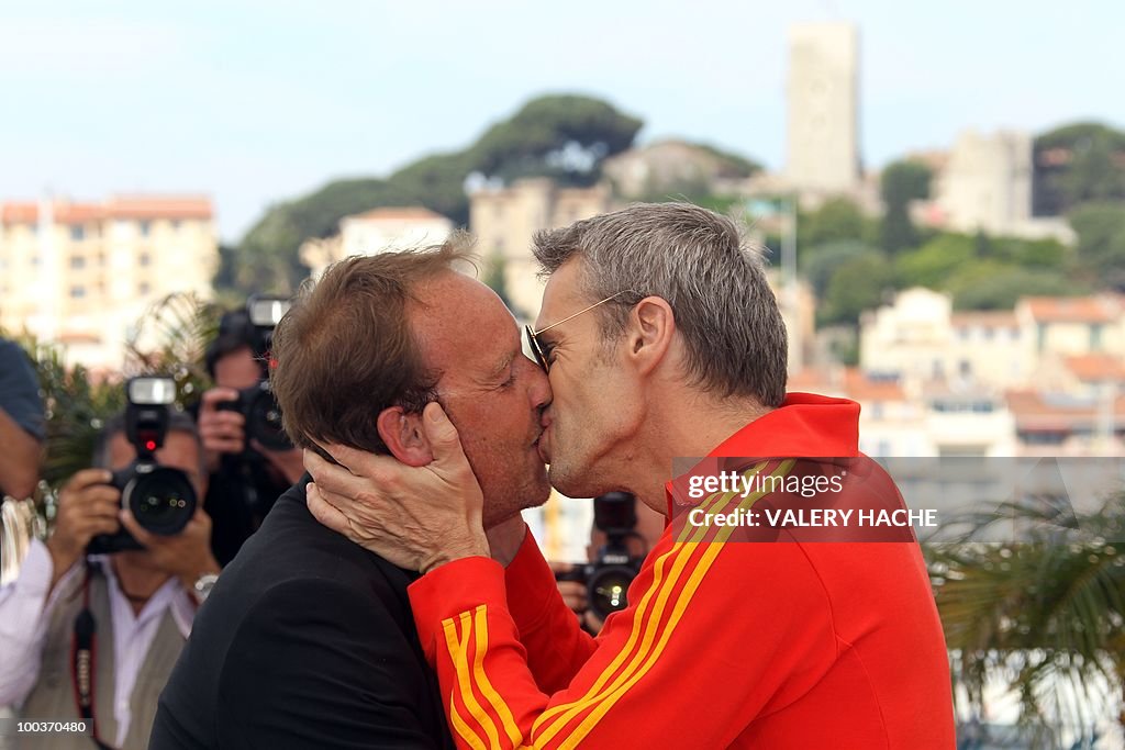 French actor Lambert Wilson kisses Frenc