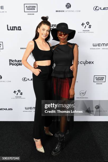 Christina Peno and Toni Dreher-Adenuga attend the Kids Fashion show during Platform Fashion July 2018 at Areal Boehler on July 22, 2018 in...