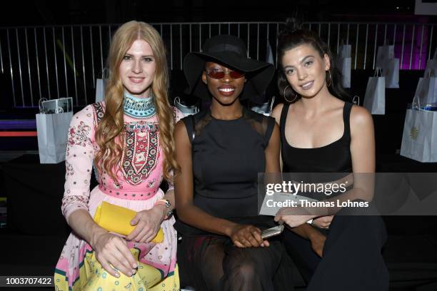 Veit Alex, Toni Dreher-Adenuga and Christina Peno attend the Kids Fashion show during Platform Fashion July 2018 at Areal Boehler on July 22, 2018 in...