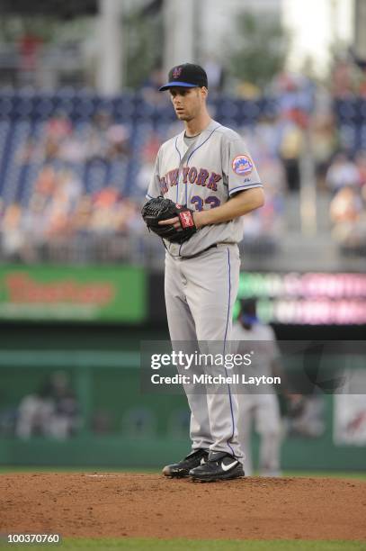 John Maine of the New York Mets pitches during a baseball game against the Washington Nationals on May 20, 2010 at Nationals Park in Washington, D.C.