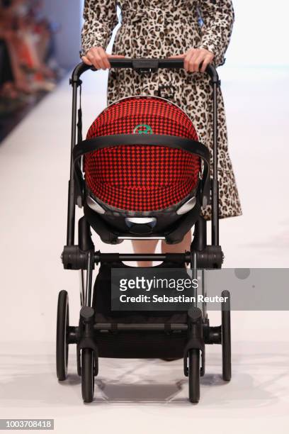 Model, fashion detail, walks the Kids Fashion show during Platform Fashion July 2018 at Areal Boehler on July 22, 2018 in Duesseldorf, Germany.