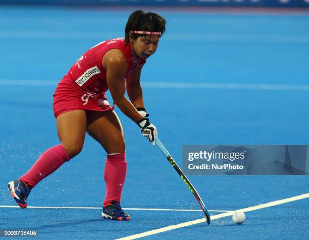 Akiko of Japan during Vitality Hockey Women's World Cup 2018 match Group D between Australia and Japan at Lee Valley Hockey &amp; Tennis Centre,...