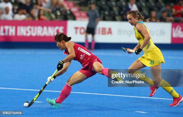 Minami of Japan during Vitality Hockey Women's World Cup 2018 match Group D between Australia and Japan at Lee Valley Hockey &amp; Tennis Centre,...