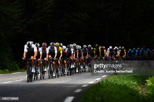 Jonathan Castroviejo of Spain / Michal Kwiatkowski of Poland / Geraint Thomas of Great Britain Yellow Leader Jersey / Christopher Froome of Great...