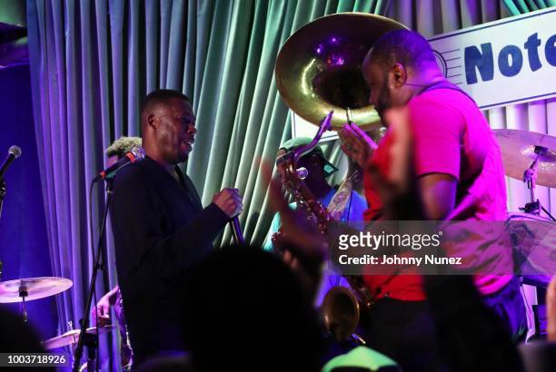 The GZA and Erion Williams of The Soul Rebels perform at The Blue Note Club on July 21, 2018 in New York City.