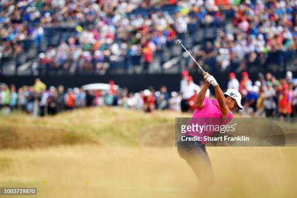 Xander Schauffele of the United States on the fifth hole during the final round of the 147th Open Championship at Carnoustie Golf Club on July 22,...