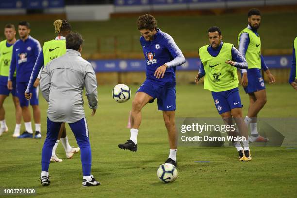 Marcos Alonso of Chelsea during a training session at the WACA on July 22, 2018 in Perth, Australia.