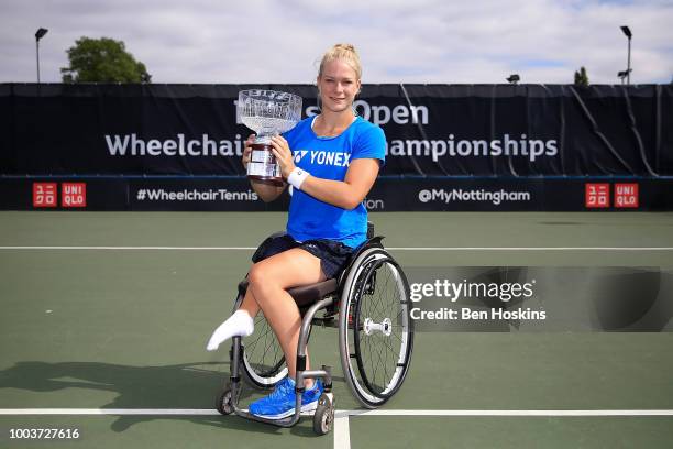 Diede de Groot of The Netherlands celebrates with the trophy after winning the women's singles final against Yui Kamiji of Japan on day six of The...