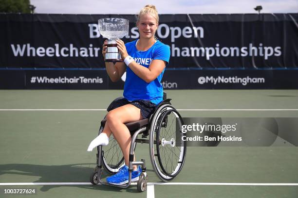 Diede de Groot of The Netherlands celebrates with the trophy after winning the women's singles final against Yui Kamiji of Japan on day six of The...