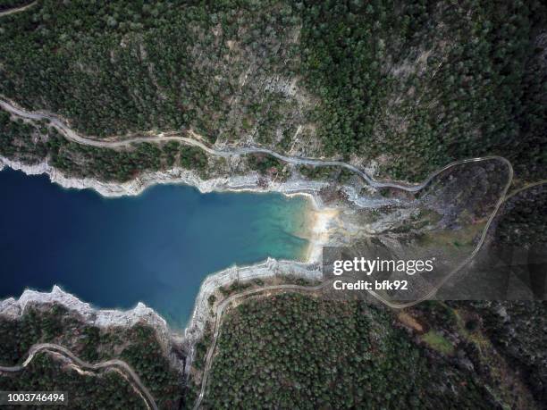 luchtfoto van dam in bos. - corse du sud stockfoto's en -beelden