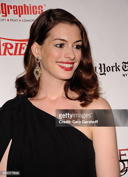 Actress Anne Hathaway arrives at the 55th Annual Drama Desk Awards at the FH LaGuardia Concert Hall at Lincoln Center on May 23, 2010 in New York...