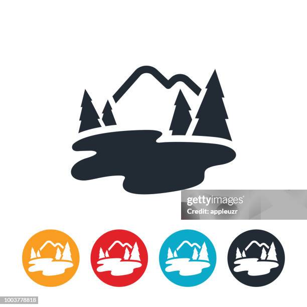 stockillustraties, clipart, cartoons en iconen met mountain lake pictogram - plas