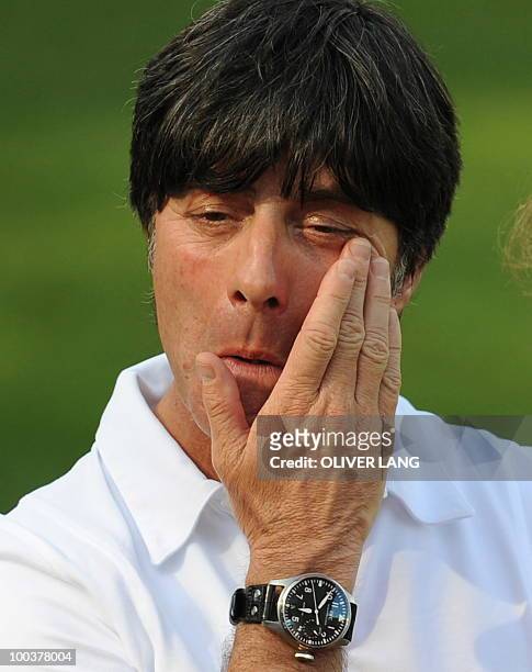 Germany's head coach Joachim Loew gestures during a training match against Sued Tyrol FC at the team's training centre in Appiano, near the north...