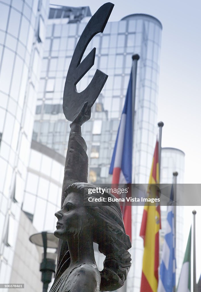 Euro statue, EU Parliament, Belgium, Brussels