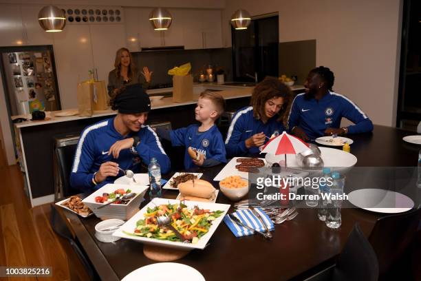 Chelsea's David Luiz, Tiemoue Bakayoko and Ethan Ampadu surprise young Chelsea fan Hudson McCarthy with a visit to his Perth home after receiving a...